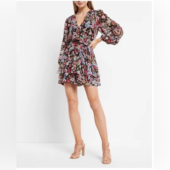 Express Floral Wrap Front Romper - Picture 2 of 6